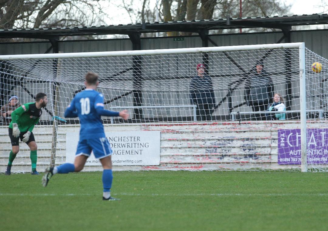 Stuart Fleetwood’s shot hits the net