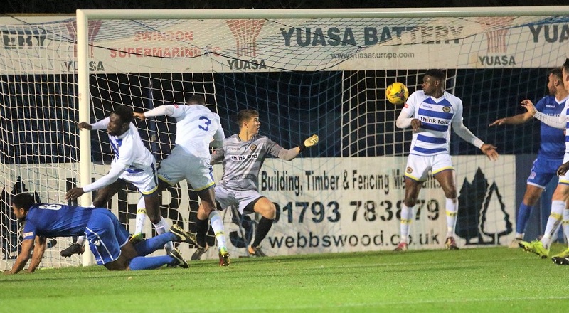 Jerel Ifil scores our first and equaliser against Farnborough at the Webbswood last season