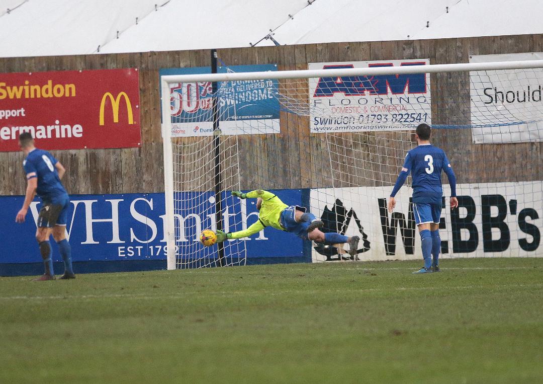 Matt Williams makes a stunning save against Frome 