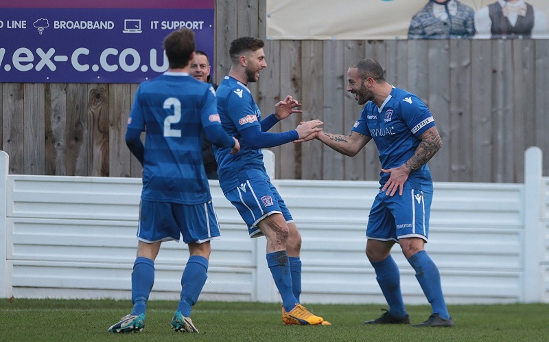 Action from last season as Stuart Fleetwood celebrates his opening goal