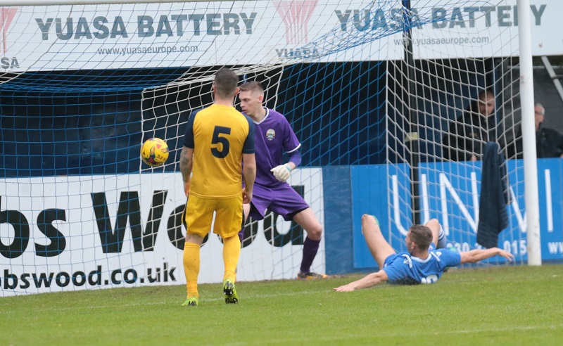 Harry Williams slides in but just sends his effort wide