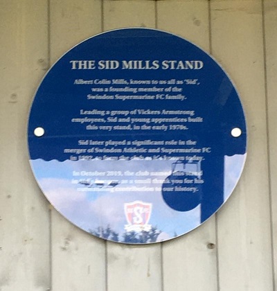 Sid’s plaque in the Sid Mills Stand in honour of his outstanding contribution to our history