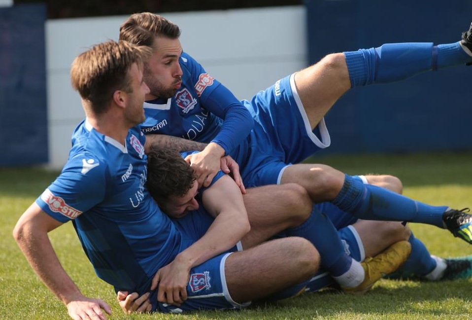 Celebrations after Harry Williams scored our winning goal last April