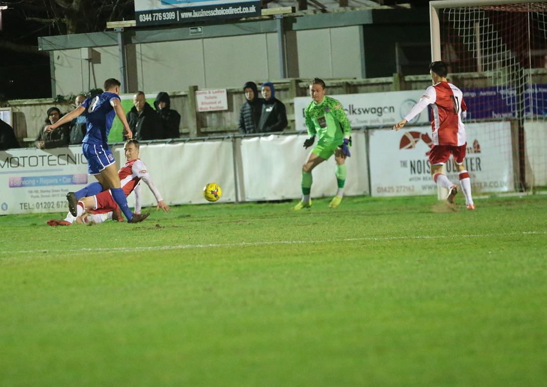 Mat Liddiard scores his first goal for the club