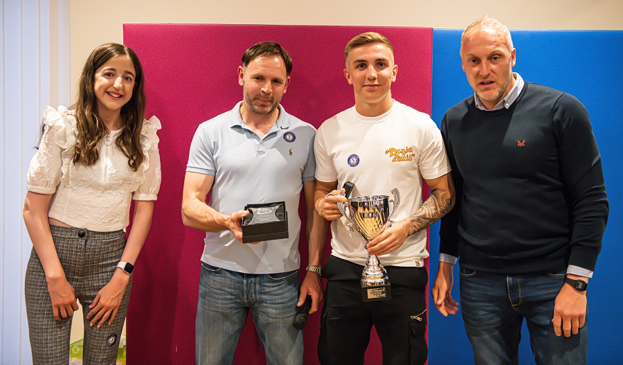 The Sid Mills Management’s Player of the Season was awarded to Kieran Philips by manager Lee Spalding and assistant Charlie Griffin assisted by Sid’s granddaughter