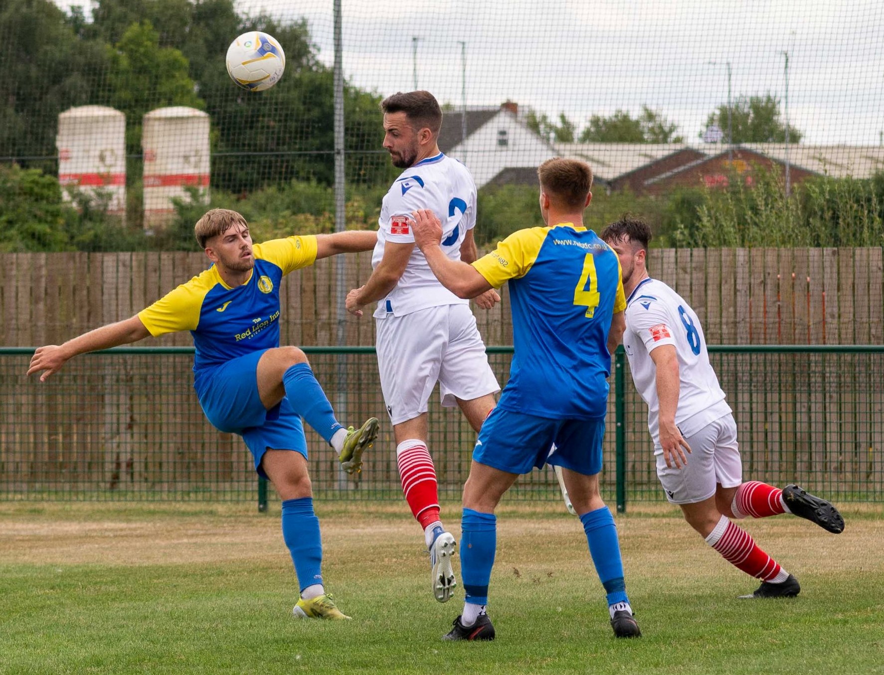 Lewis Hall wins a header