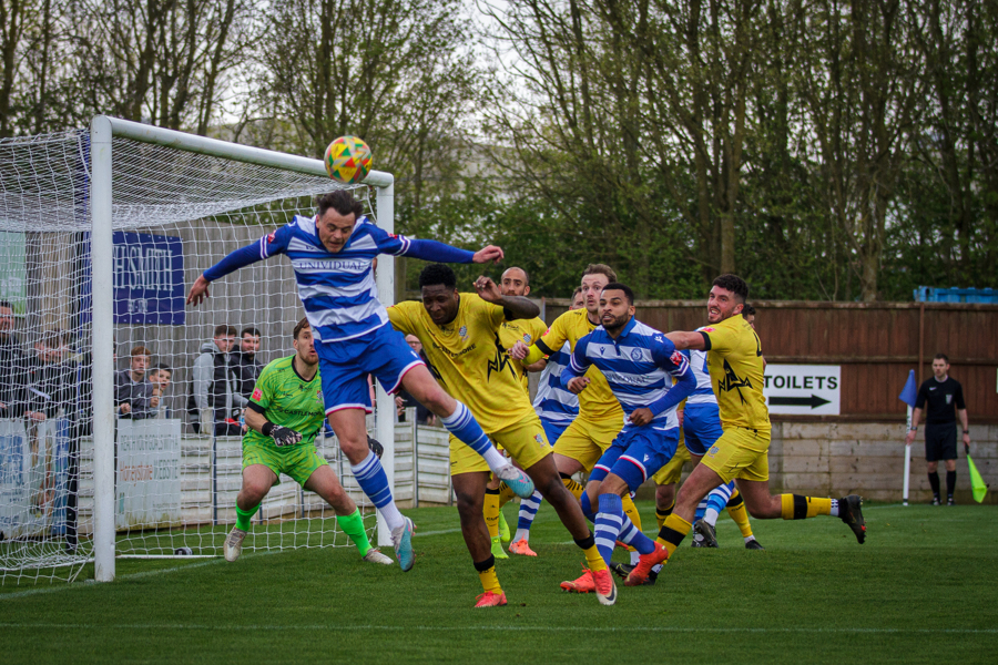 James Harding heads on an early corner