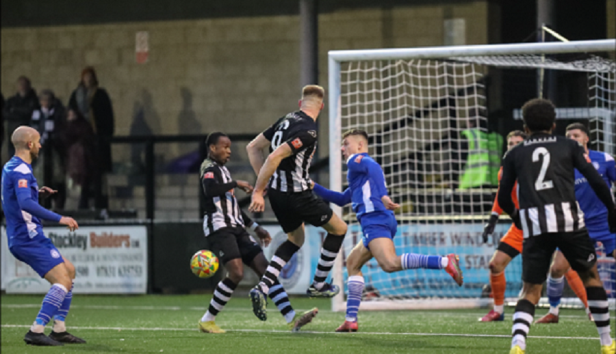 Kieran Douglas misses a last minute chance to equalise for Dorchester