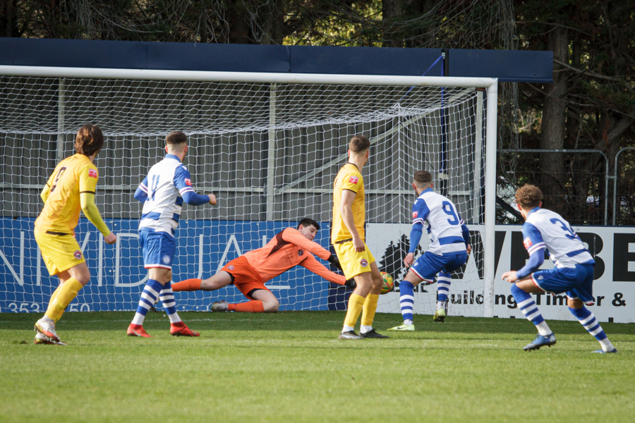 Ryan Campbell nearly made it two nil with a fierce effort which well saved by keeper James Hamon