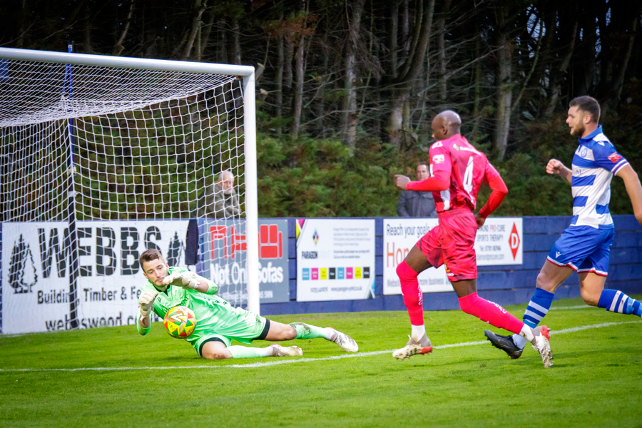 Liam Armstrong saves from Hayes’ Oluwasanmi Odelusi