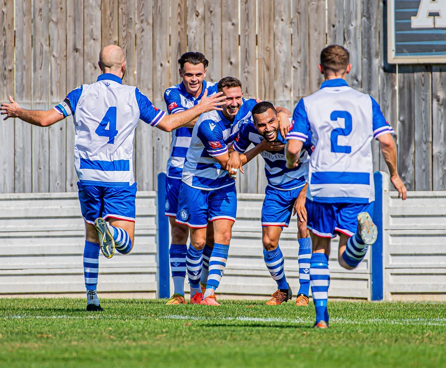 Harry scores Marine’s third goal after a great run and pass by Tyrone Duffus