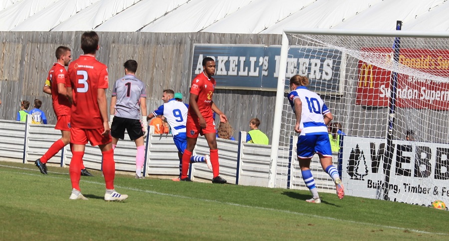 Harry Williams turns to celebrate his hat-trick goal