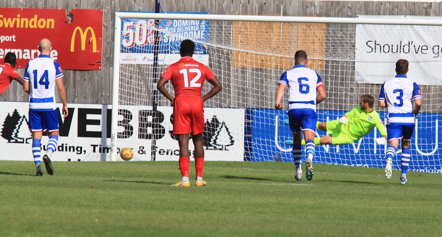 Met Police’s Herson Alves scores from the penalty spot