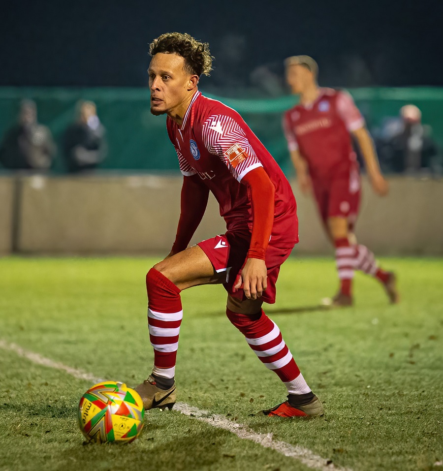 Ryan Campbell operating at left back against Poole