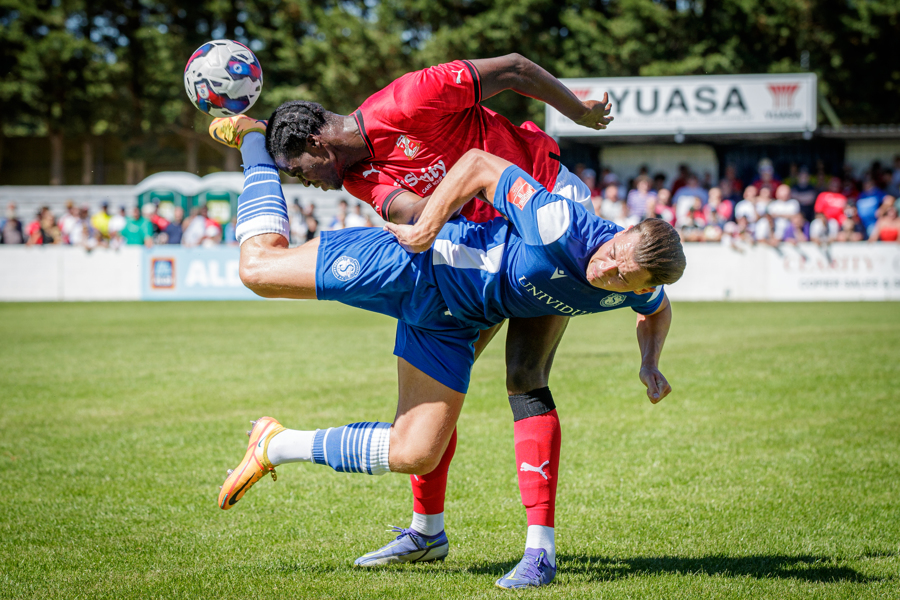 James Harding attempts a back heel