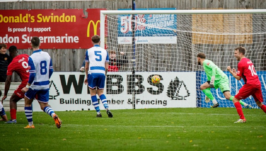 Darko Obeng fires in the opening goal from the edge of the box