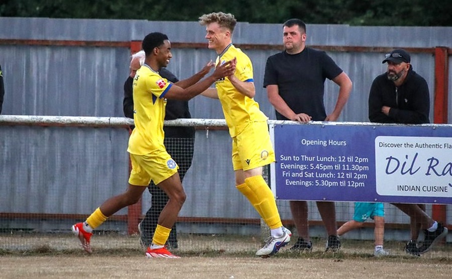 Tyger-J Hall celebrates his goal with Sal Abubakar