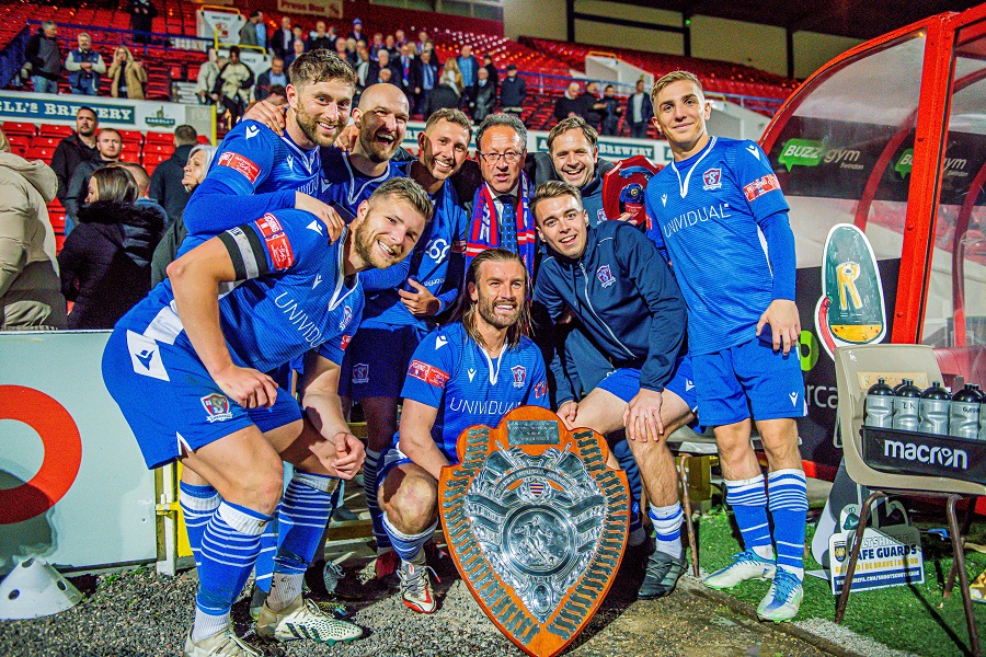 Chairman Jez Webb and some of the players with the Wilts Premier Shield