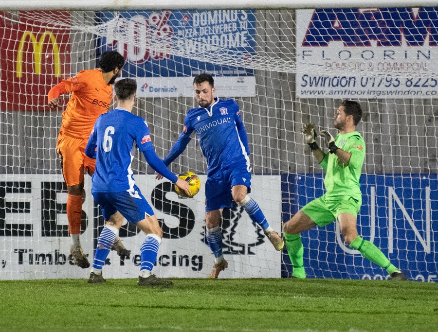 Hartley’s Adam Allen scores their second equaliser from a corner