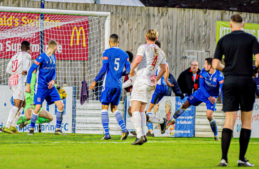 From another corner Moses Emmanuel heads home Hayes’ fourth goal