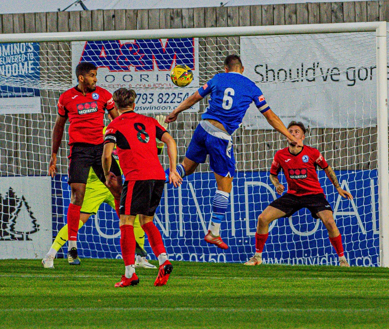 Mat Liddiard heads home our first goal against Larkhall