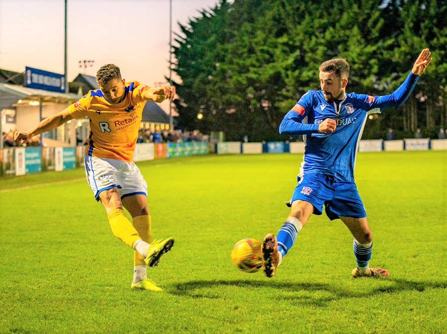 Lewis Hall blocks a cross coming into the box