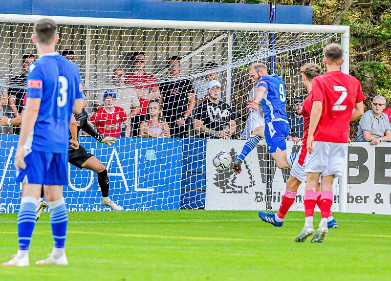 Marine’s David Pratt thought he scored a first half equaliser but it was ruled offside