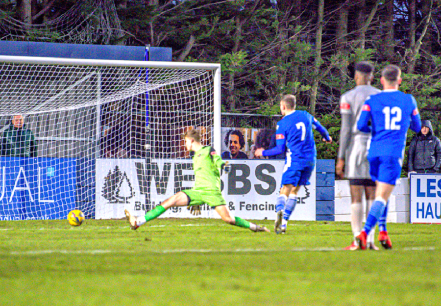 Henry Spalding scores his third goal of the game and Marine’s sixth