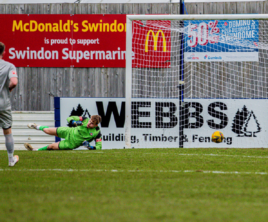 Henry Spalding’s shot goes past the Walton keeper