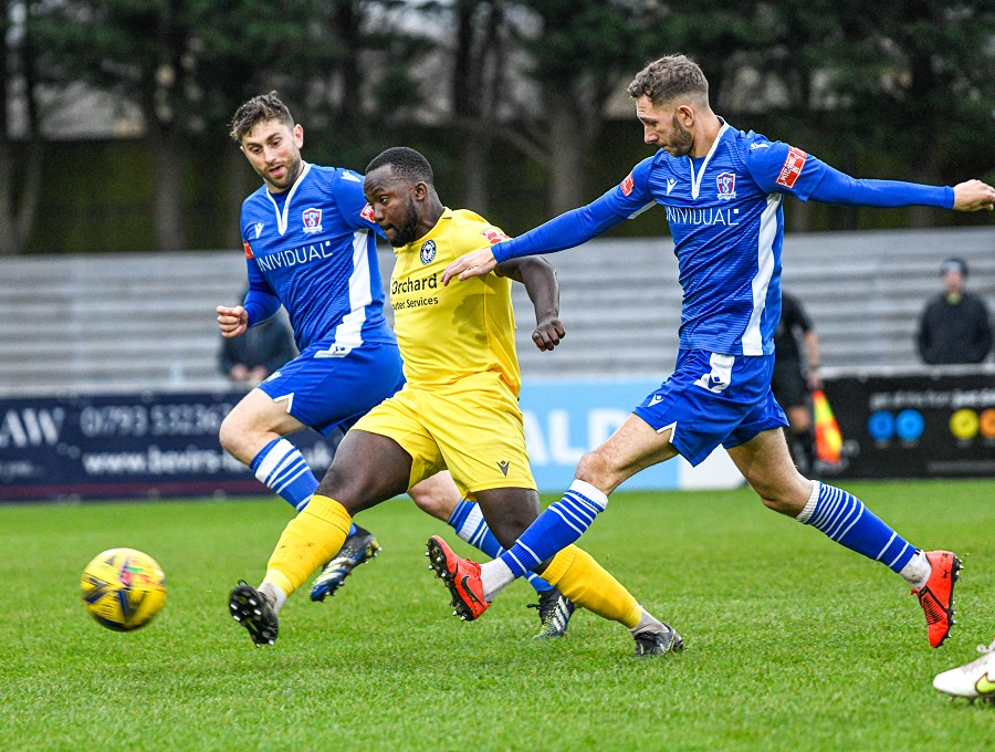 The influential Yate skipper Sam Kamara was involved in most of there attacks