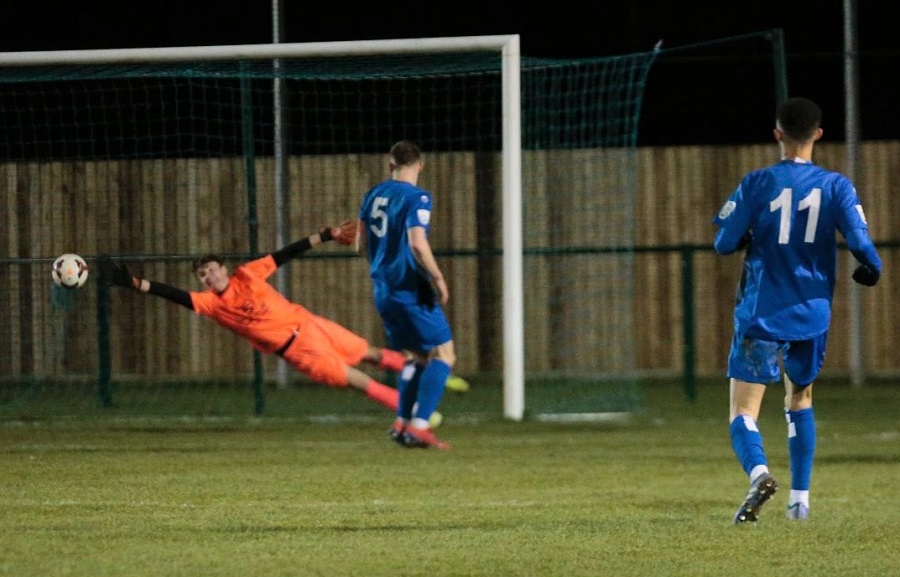 Conor’s shot flies past the Chippenham keeper and in off the post