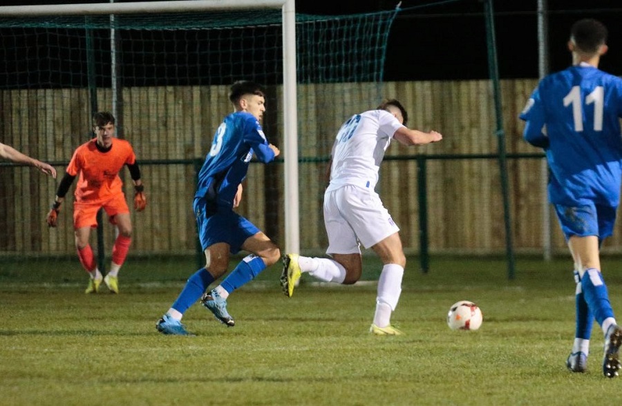 Conor McDonagh shoots from inside the box for Marine’s first goal