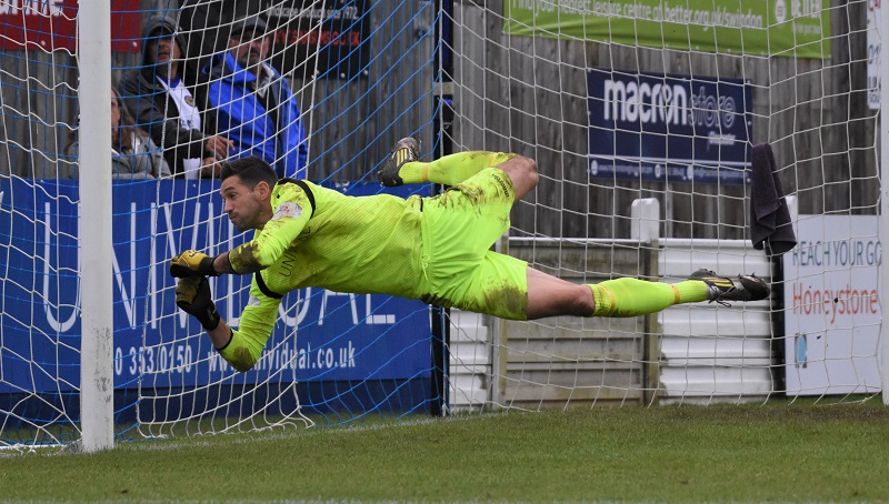 Marine keeper Martin Horsell makes a find save just before the break