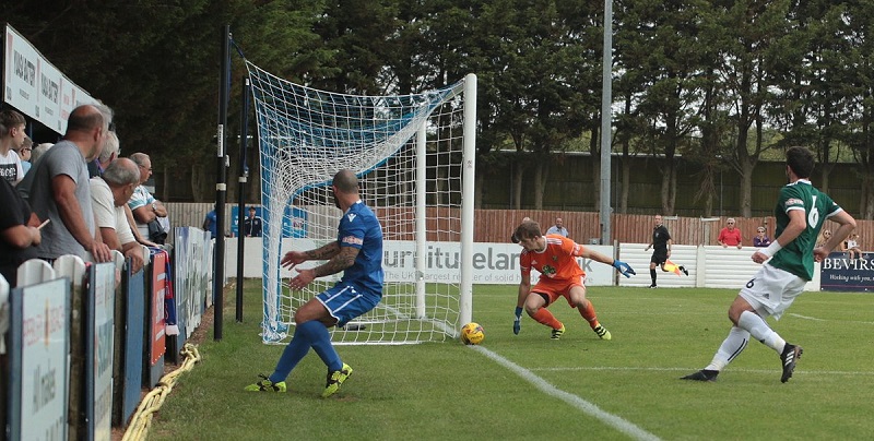 Stuart Fleetwood goes close to scoring an equaliser when he hit the outside of the post in the second half