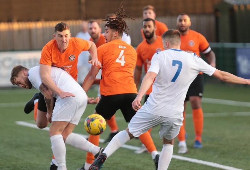 Henry Spalding volleys home the third goal from a Jamie Edge corner