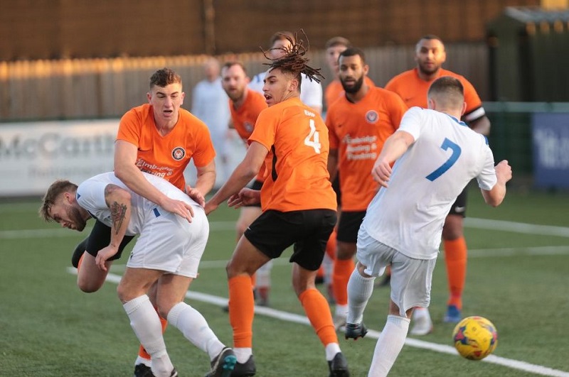 Henry Spalding volleys home the third goal from a Jamie Edge corner