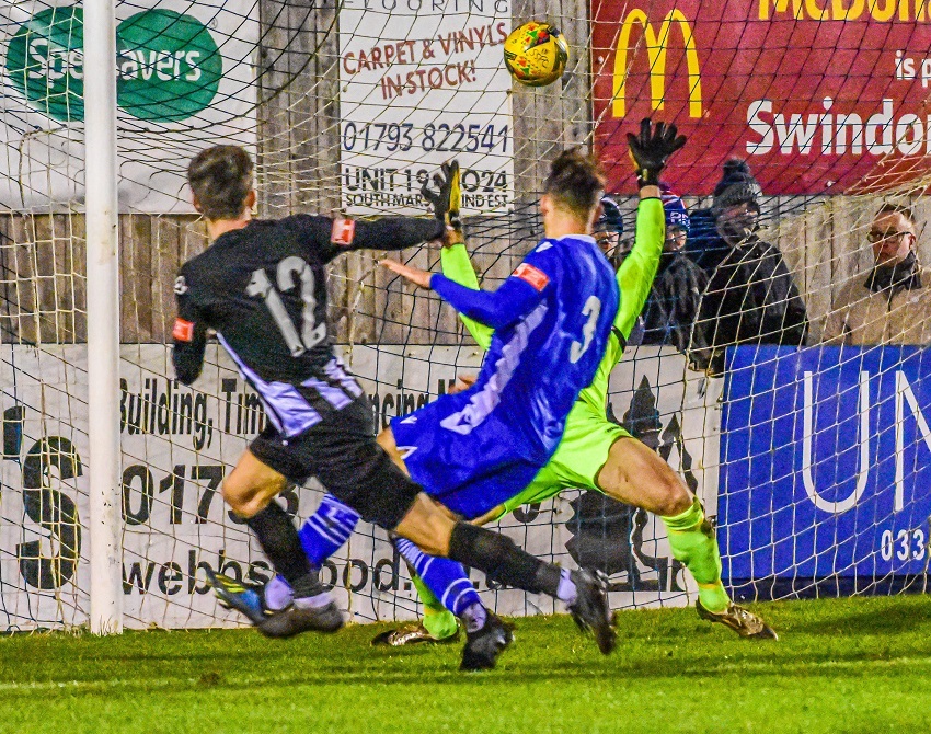 Dorchester’s Harry Burns scores a late equaliser