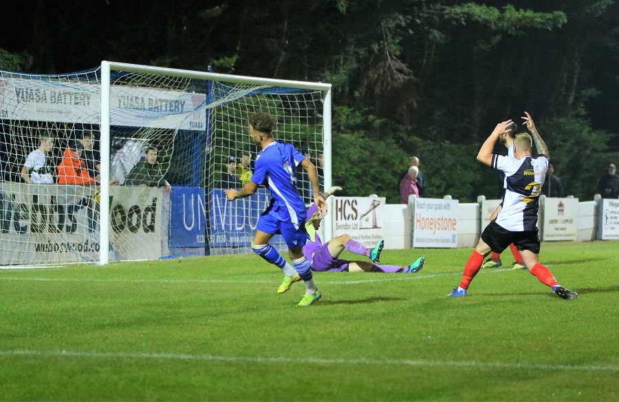 Ryan’s shot beats the Shepton keeper Jonny Hill