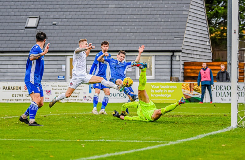 Substitute Alex Battle scores Truro’s second goal