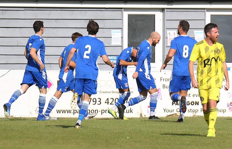 Players celebrate Campbell’s goal