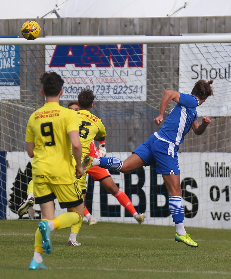 Conor’s header was well saved by Williams in the Tiverton goal