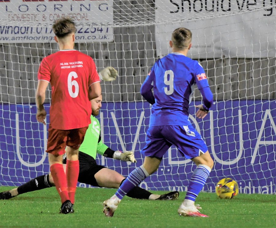 Connor Johns saves Kieran Phillips early effort with his foot