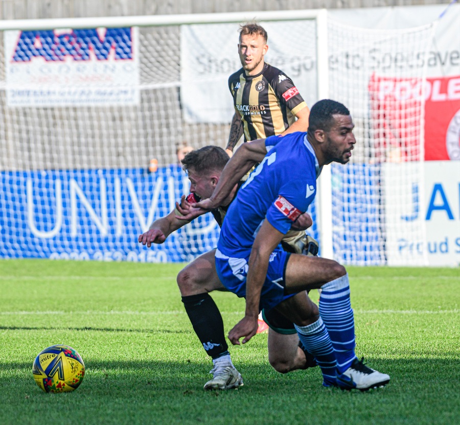 Tyrone Duffus was booked at the end of the first half