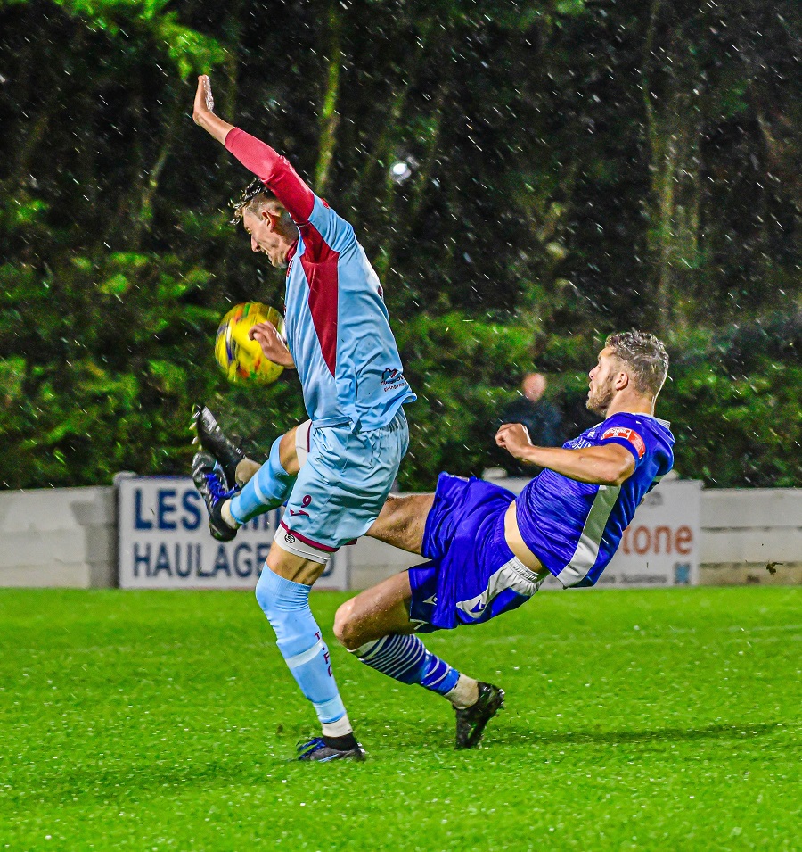 Skipper Mat Liddiard gets a tackle on Toby Holmes