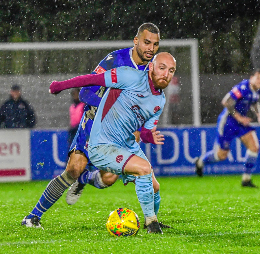 Tyrone Duffus challenges Taunton’s Dan Sullivan